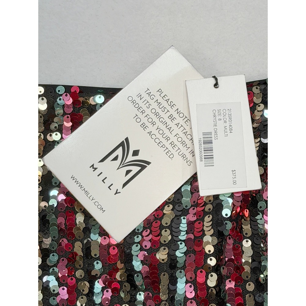 MILLY Christie Dress Women's Size 8 Multicolor Sequin Striped Cocktail NWT $375 - Picture 6 of 16